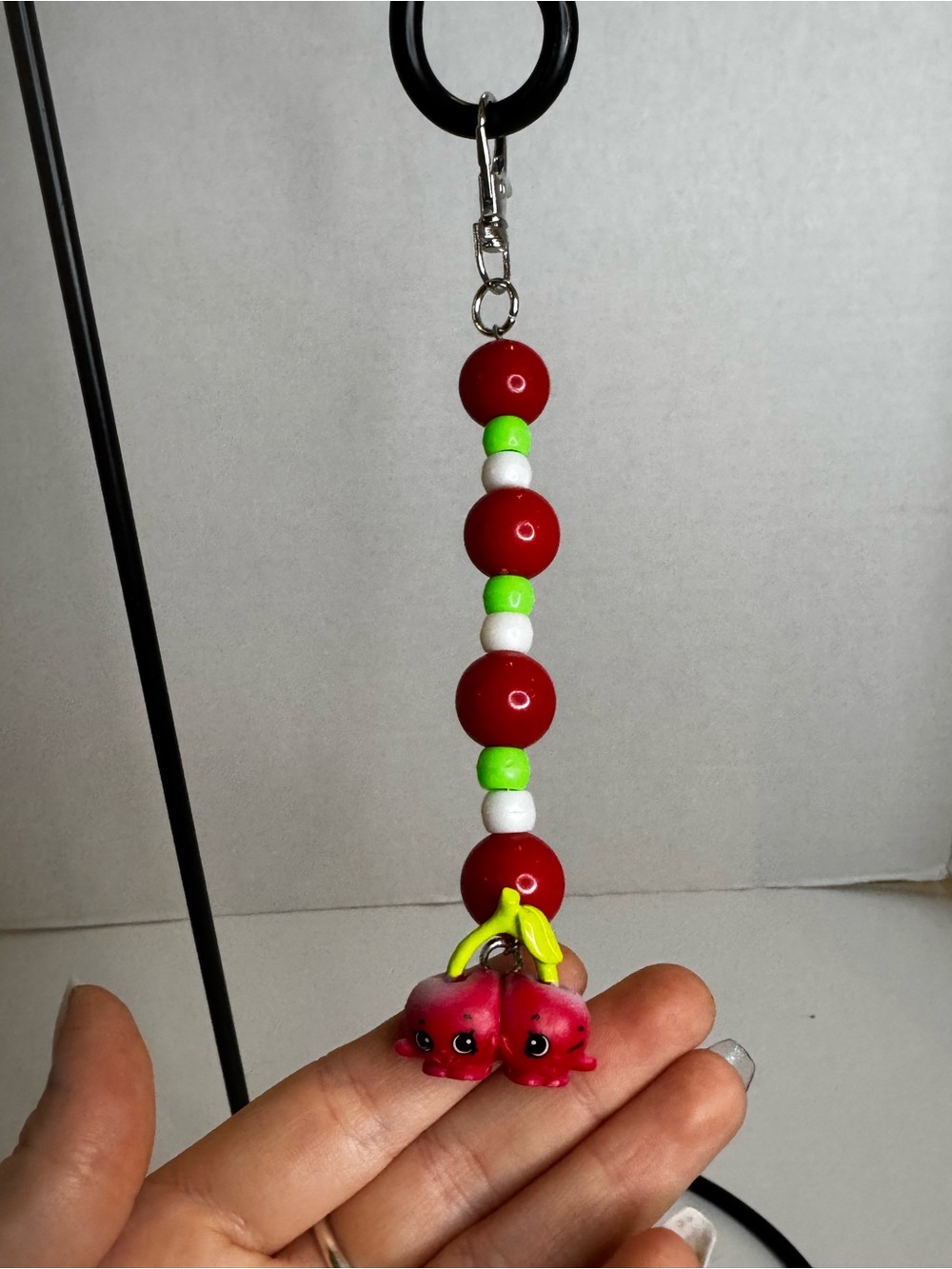 Shopkins Cherry Bead Keychain in Red, Green, White